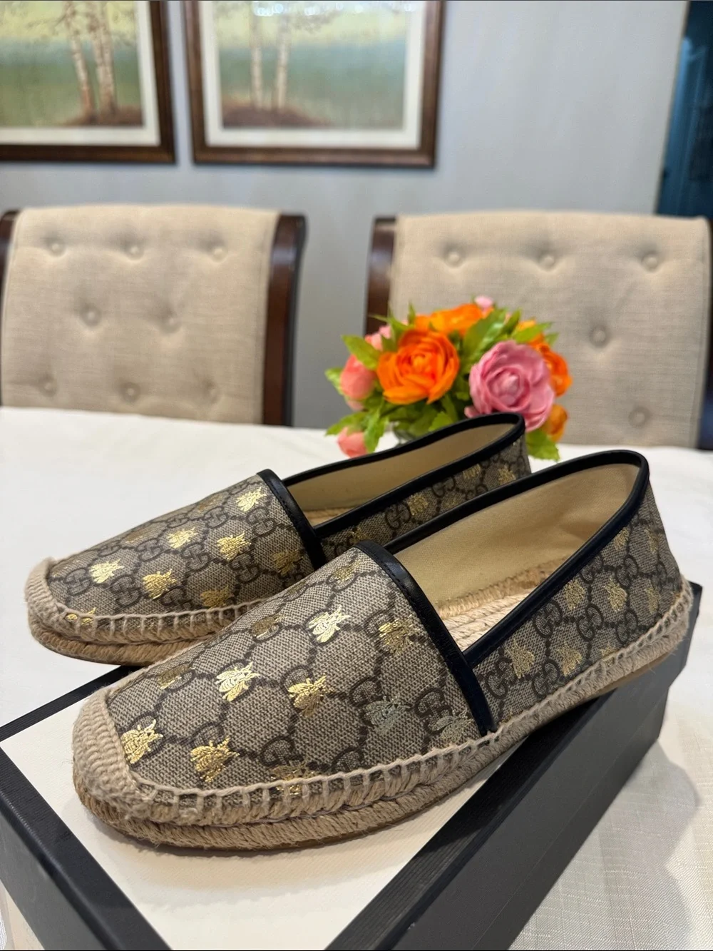 Authentic Gucci GG Supreme Bee Espadrilles